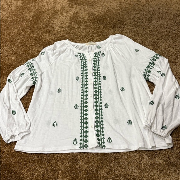 Boden White Top with Green Embroidery XL - Picture 2 of 5